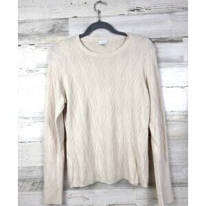 ECRU Womens L Cream Chevron Viscose Cashmere Knit Crew Neck Sweater NEW